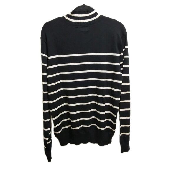 *NWT* Mens Abbott Elementary Large Black/Ivory Stripe 3/4 Zip Sweater #M25 - Picture 2 of 3
